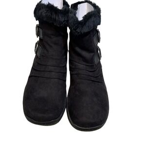Kim Rogers Labella Black Faux Suede Faux Fur Trim Ankle Booties Mens 8.5 M New